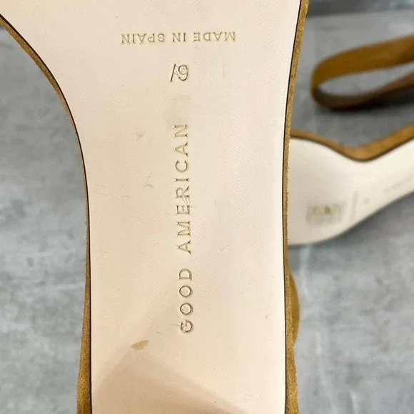 Good American Women's Amber Tan Square-Toe Ankle-Strap Block-Heel Sandals SZ 6 - Picture 9 of 11